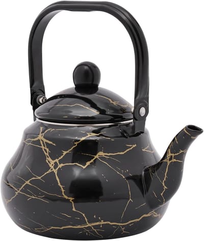 Emaille Ketel - Theepot Inductie - Water Koken - Anti-Scald Handvat - 2.1 Liter - Zwart