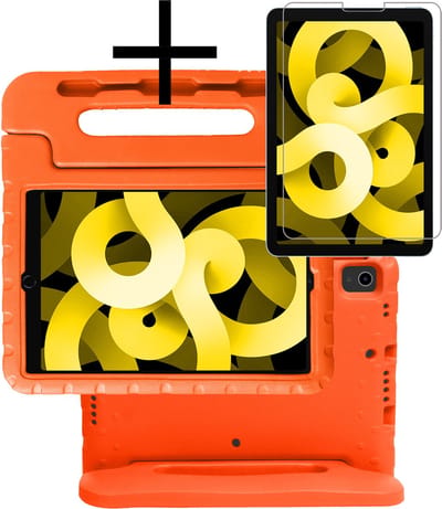Hoes - Geschikt voor Apple iPad Air 5 (2022) - 10.9 inch - 5e Generatie - M1 - Met Screenprotector - Kinderhoes Shockproof Bumper - Kidsproof Case - Tablet Hoesje - Kinder Cover - Oranje