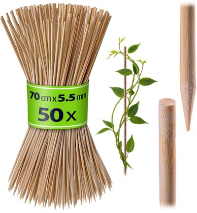 KADAX Bamboestokken 70 cm x 5,5 mm, 50er Set, plantenstokken van bamboe, houten stokken als plantensteun voor zaailingen, bloemenstokken, klimsteun voor planten (natuur)