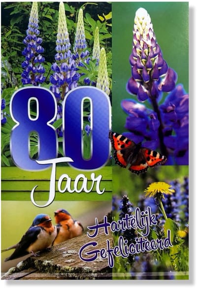 Hoera 80 Jaar! Luxe verjaardagskaart - 12x17cm - Gevouwen Wenskaart inclusief envelop - Leeftijdkaart
