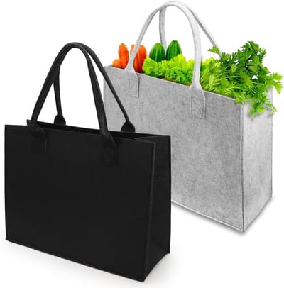 Dikke vilten boodschappentas - Grote opvouwbare shopper voor outdoortrips en picknick - 40 x 30 x 15 cm - 2 stuks .