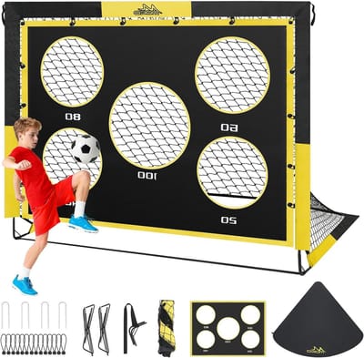 Dailygoods- Voetbaldoelen Pop Up 5×4 FT - Voetbal Trainingsmateriaal - Doelnet met Target Paneel - Portable voor Kinderen - Buiten Sporten - Schokbestendig - Voetbalnet