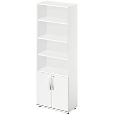 Schäfer Shop Select LOGIN combinatiekast, 4 legborden bovenaan, 2 dossierhoogtes met deuren onderaan, B 800 x D 420 x H 2240 mm, wit/wit
