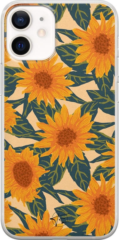 Hoesje geschikt voor iPhone 12 Mini - Zonnebloemen - Soft Case - TPU - Bloemen - Geel - Mooie Telefoonhoesjes