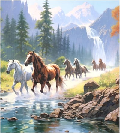 Vaatwasser Deksel - Keuken Decoratie - Apparaat Verfraaien - Gemakkelijk Verplaatsbaar - 58x66 cm - Rivier Paarden