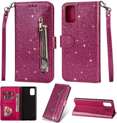Bookcase Geschikt voor: Samsung Galaxy M31 Glitter Bookcase met rits - hoesje - portemonnee hoesje - Roze