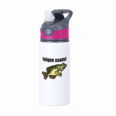 Hacebo® - vis met eigen naam waterfles met rietje roze - Vis - vissen liefhebbers - iemand die houdt van vissen - verjaardag - cadeau - kado - water fles - 650ML