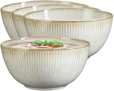 Mica Decorations Soepkom Nusa - 8x - creme kleur - 7 x 12 cm - keramiek - kommetjes/schaaltjes - 500 ml