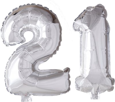 Folieballon 21 jaar Zilver 66cm