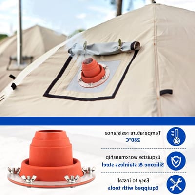 Tent Kachel Doorvoer Grommet, Kachel Buizenmontage Opening, Warmtebestendige Tent Kachel Jack met Siliconen Buizen en Sleutel, Ideaal voor Kampeer Kachels met een Buizen Diameter van 45-100mm