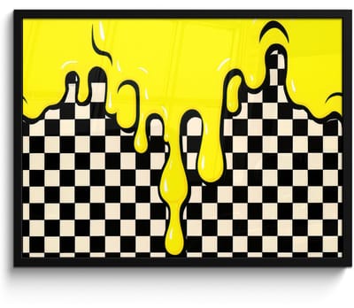 Poster in lijst - Fotolijst 80x60 cm - Posters - Geblokt - Grafisch - Vloeistof - Geel - Posterlijst zwart - Decoratie - Wanddecoratie woonkamer - Muurdecoratie slaapkamer