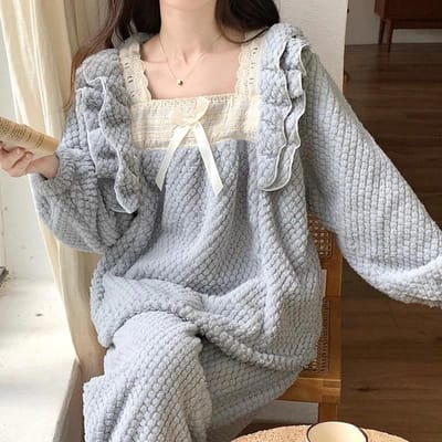 Ensemble de pyjama d'hiver en polaire corail, vêtements de nuit épais en flanelle pour femmes, vêtements de détente en polaire corail, combinaisons de pantalons, pyjamas, vêtements de maison doux 2XL gray