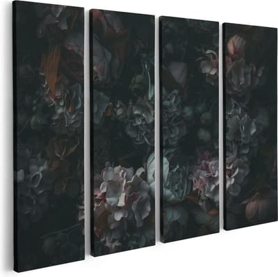 Artaza Canvas Schilderij Vierluik Bloemen In Het Donker - Duisternis - 80x60 - Foto Op Canvas - Canvas Print