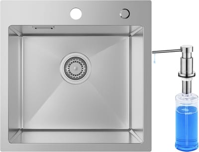 SOFETIY MAX Spoelbak voor keuken 45 x 45 cm - Vierkante RVS Gootsteen Met Zeepdispenser 300ML - Spoelbakken Keuken voor Inbouw of Bovenmontage
