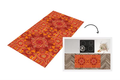 Keukenloper - Loper keuken - Mandala - Patroon - Vintage - Oranje - Rood - 120x60 cm - Keukenloper vinyl