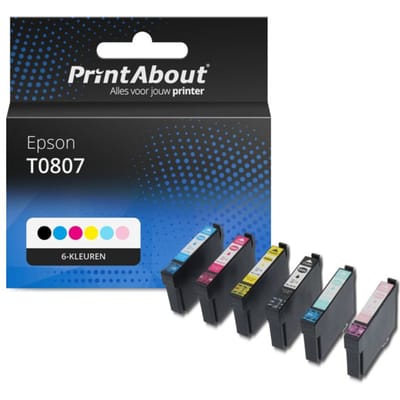PrintAbout huismerk Inktcartridge T0807 6-kleuren Multipack Geschikt voor Epson