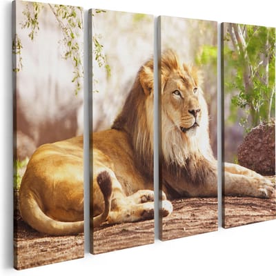 Artaza Canvas Schilderij Vierluik Leeuw - 80x60 - Foto Op Canvas - Canvas Print