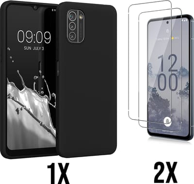 Casemania Hoesje Geschikt voor Nokia G22 Zwart & 2X Glazen Screenprotector - Siliconen Back Cover