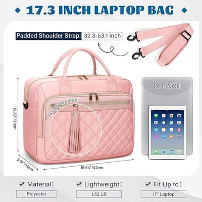 17 Inch Laptoptassen voor Vrouwen Grote Laptop Case Messenger Bag Werktassen voor Vrouwen 17,3 Inch Leraar Tas Computer Tas Laptop Aktetas voor Zakelijk Kantoor Reizen College , roze