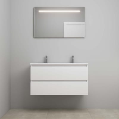 On-Line Badkamermeubelset - 100 cm - Voorgemonteerd - Acryl Wastafel - 2 Kraangaten - Spiegel met LED-Verlichting - Hoogglans Wit