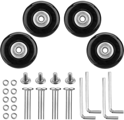 Dailygoods- Bagagewielen Vervangset - 4 Stuks - Rubber/Metaal - 45x18mm - Dubbel Gelagerd - Slijtvast - Demping en Lastabsorptie - Kofferwielen