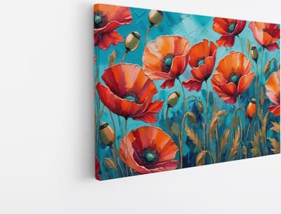 Saammp Canvas Schilderij - Rode Klaprozen - Natuur - Abstract - 30x20 - Foto op canvas - Wanddecoratie - Muurdecoratie Woonkamer - Kantoor Decoratie