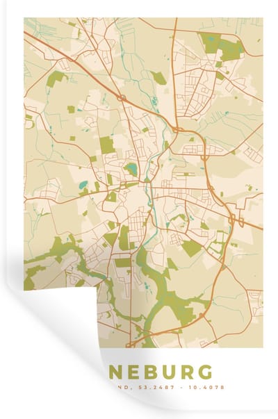 Muurstickers - Sticker Folie - Kaart - Plattegrond - Lüneburg - Vintage - Stadskaart - 20x30 cm - Plakfolie - Muurstickers Kinderkamer - Zelfklevend Behang - Zelfklevend behangpapier - Stickerfolie