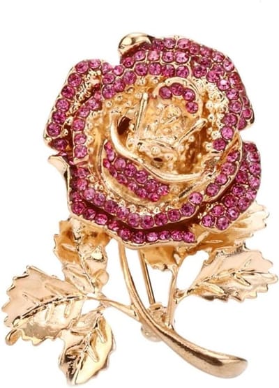 Bloemen Broche - Bloem Speld - Feestelijke Accenten - Met Strass Steentjes - One Size - Rood Roze