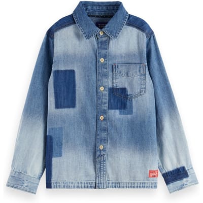 Scotch & Soda Boy Denim Washed Patchwork Overshirt Art From The Heart Taglia: 4 | Camicie Outlet | kids | Blu