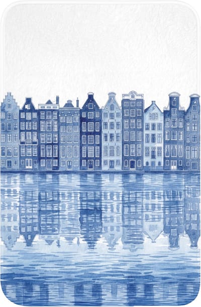 WC mat 40x60 cm - Antislip - Aquarel - Grachtenpanden - Delfts - Blauw - Toiletmat - Vloermat - Douchemat - Toilet tapijt - Toiletmatten