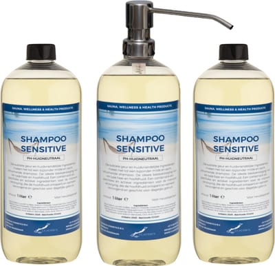 Shampoo Sensitive Care - 1 liter (transparant) - 3 stuks - met zilveren pomp - Voordeelverpakking - Haarverzorging