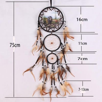 Wolfpatroon Indiase dromenvanger Creatieve wanddecoratie Handgemaakte dromenvanger Retro veer ornament Thuis hangende decoratie