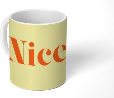 Mok - Koffiemok - Nice - Oranje - Geel - Minimalistisch - Mokken - 350 ML - Beker - Koffiemokken - Theemok