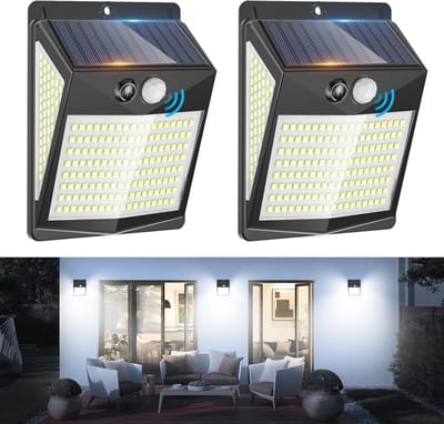 Zonne-energie Ledverlichting Buiten 2 Stuks - Bewegingssensor, 238 LEDs, Waterdicht, 3 Modi voor Tuin en Terras