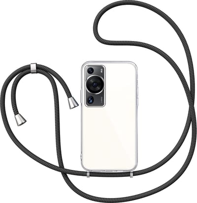 Hoesje met Koord geschikt voor Huawei P60 / P60 Pro - Back Cover Siliconen Case Transparant Hoes Zwart