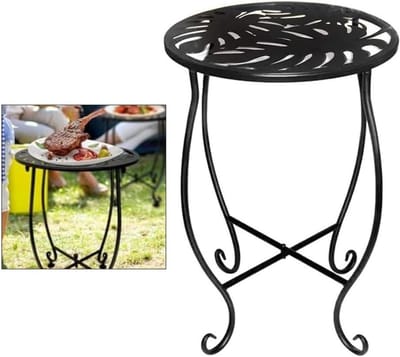 Ronde Plantenstandaard - Buiten Tafel - Decoratief Gebruik - Stevig Metaalontwerp - 20 cm Doorsnee - Zwart