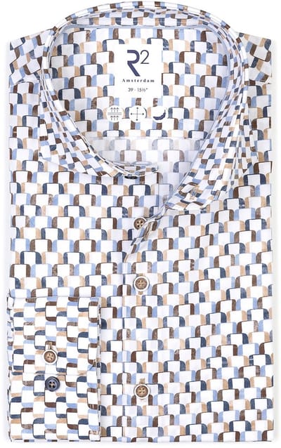 R2 Poplin Overhemd Print Multicolor - Maat 37 - Heren - Overhemden Formeel