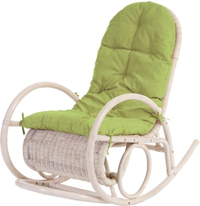 Schommelstoel Esmeraldas, rotan fauteuil, wit ~ groen kussen