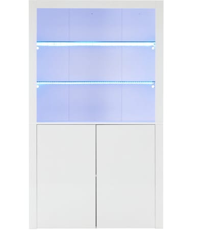 100 x 35 x 170 cm Bank-kast, hoogglans opbergkast, vitrinekasten met LED-verlichting, displaylaag van gehard glas, verticale hoge kast voor woonkamer