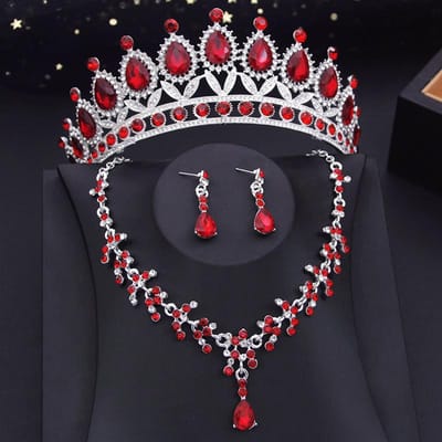 15 Kleuren Bruidssieradensets voor Vrouwen Bruiloft Kroon Oorbellen Tiara's Set Ketting Bruid Kroon Sieradenset Kostuumaccessoire
