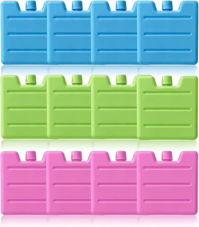 QTTVBTNA - Set van 12 Mini Koelelementen - Herbruikbare Koelaccu’s voor Koeltas en Koelbox - Compact en Lichtgewicht - Houdt Eten en Drank Koel - Kleuren Roze Blauw Groen