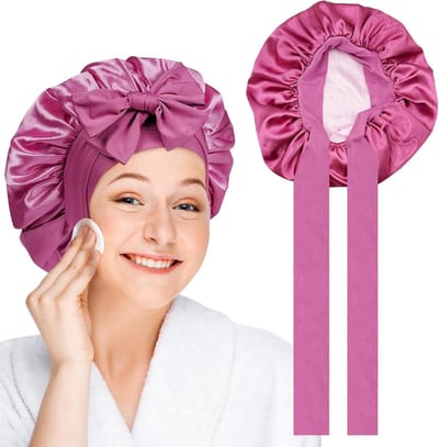 Zijden slaapcap voor krullend haar - Roze satijnen bonnet voor een comfortabele nachtrust