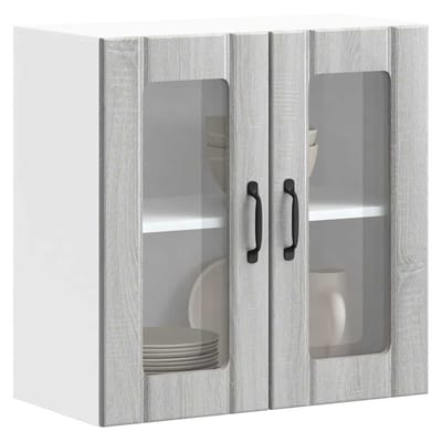 vidaXL - Keukenbovenkast - met - glazen - deur - bewerkt - hout - grijs - sonoma - eiken