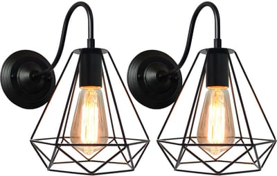 2 Stuks Vintage Wandlamp Industrieel Woonkamer Binnenwandlamp E27 Kooi Wandlampen voor Slaapkamer Zwart