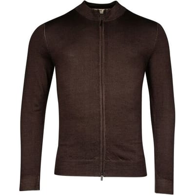 Thomas Maine Vest Cardigan Zip Single Knit Dye Wash Donker Bruin / male