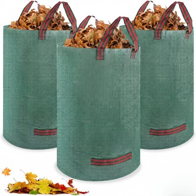 Famanu – Extra sterke tuinafvalzakken set van 3 - herbruikbare tuinzakken van 120 liter met verstevigde handgrepen - scheurbestendig voor gras - bladeren en groenafval