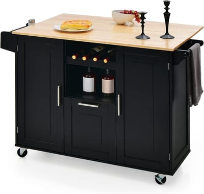 DYNA® Keukeneiland Verplaatsbaar - Keukeneiland - Kookeiland - Zwart - 45cm x 90cm x 130cm