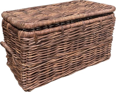 Rieten Mand Antiek Paula - 62x34xH34 cm - Antiek Bruine Rieten Mand - Met Deksel - Met Handvaten