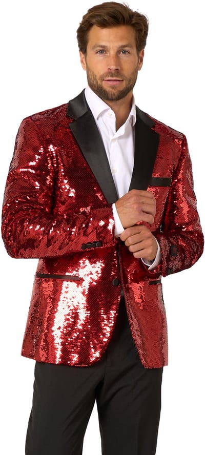 OppoSuits Mannen Blazer Radiant Red Sequins - Heren Colbert - Glitter - Rod - Maat EU 46