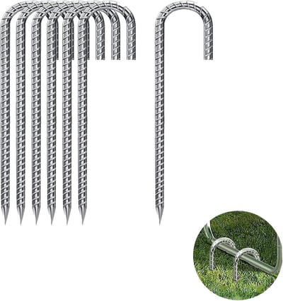 Set van 6 Stevige J-Haringen 30 cm - Verzinkt Grondanker voor Tent, Camping en Schaduwdoek